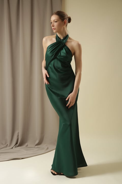 Emerald silk maxi dress