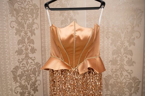 Orange sequin evening gown